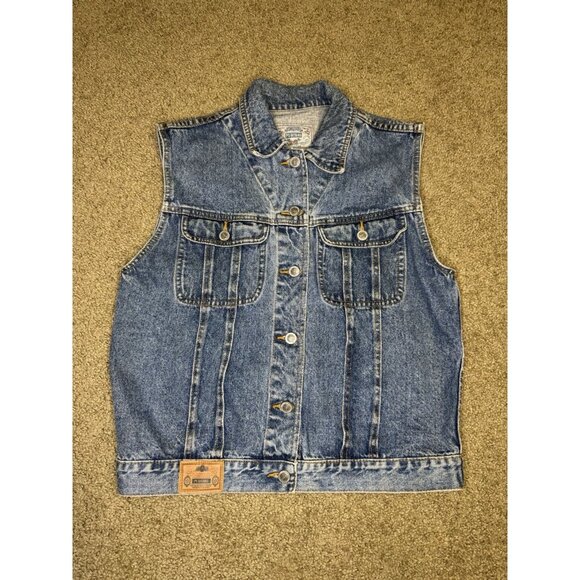 GITANO VTG Jean Denim Jacket Vest 90s Y2k Acid Mid Wash Biker Preppy Grunge M - Picture 1 of 8